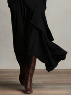 Asymmetrical Pleated Maxi Dress with High Collar